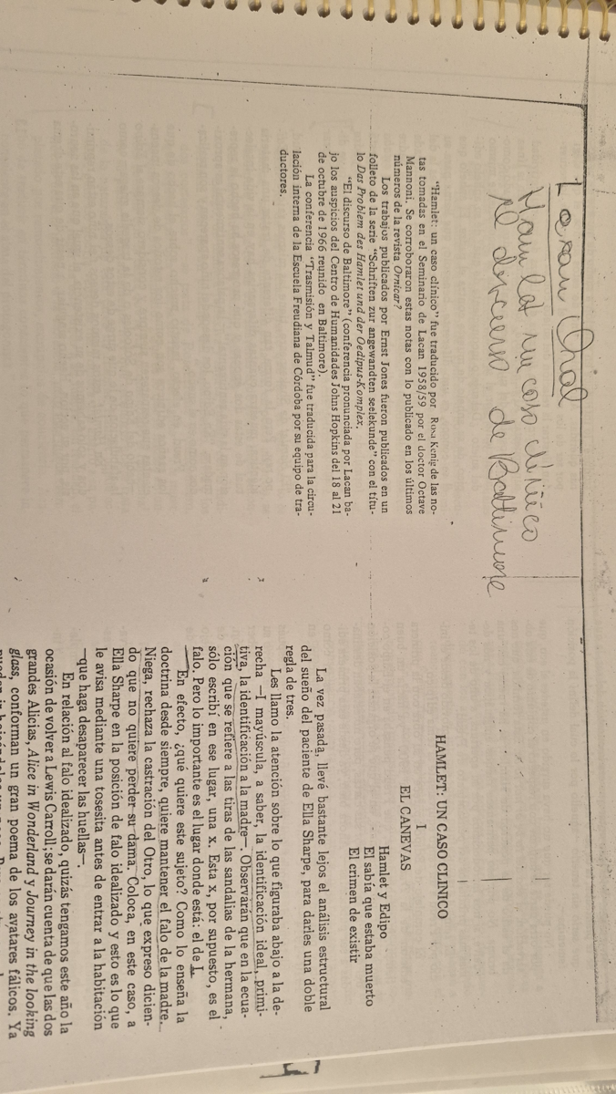 Lacan oral : Hamlet: un caso clínico: el discurso de Baltimore.