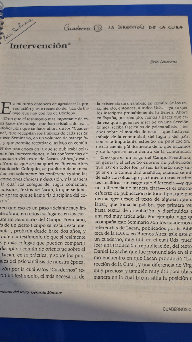III Seminario de texto: la dirección de la cura. Intervención de Eric Laurent