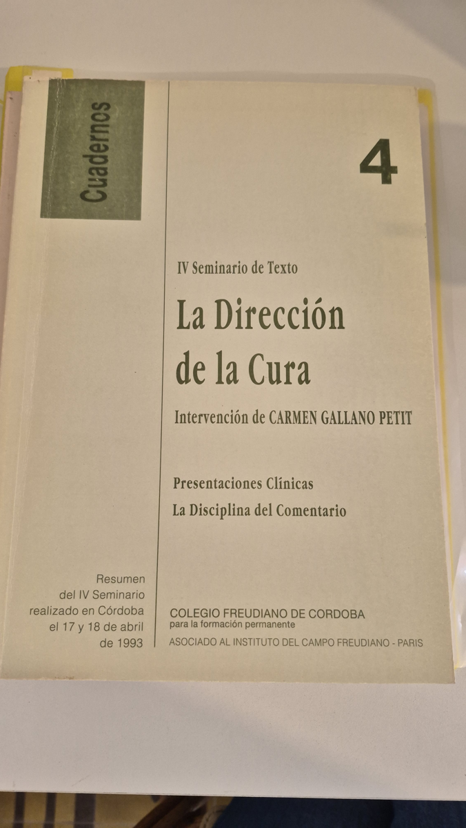 IV Seminario de texto: la dirección de la cura. Intervención de Carmen Gallano Petit