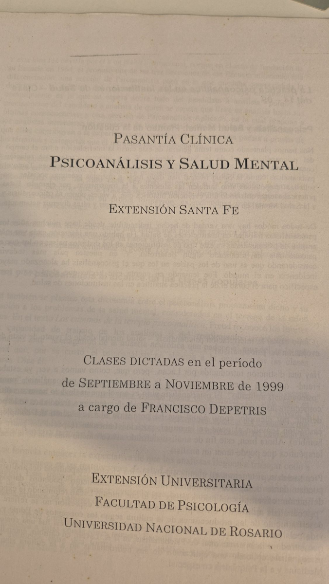 Psicoanálisis y Salud Mental: pasantia clinica. Extensión Santa Fe
